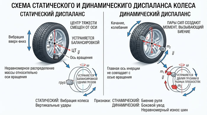 виды дисбаланса колеса